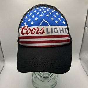 Coors Light American Trucker Hat Patriotic Stars and Stripes Black Mesh Snapback